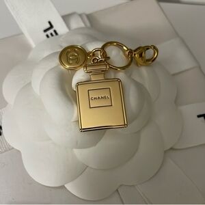 CHANEL Gold Perfume Bottle Keyring Charm